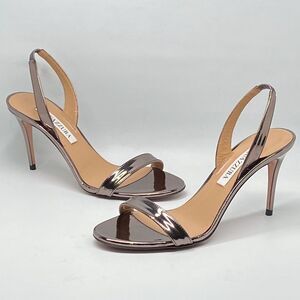 Aquazzura So Nude 85MM Metallic Leather Slingback Sandals size 36.5